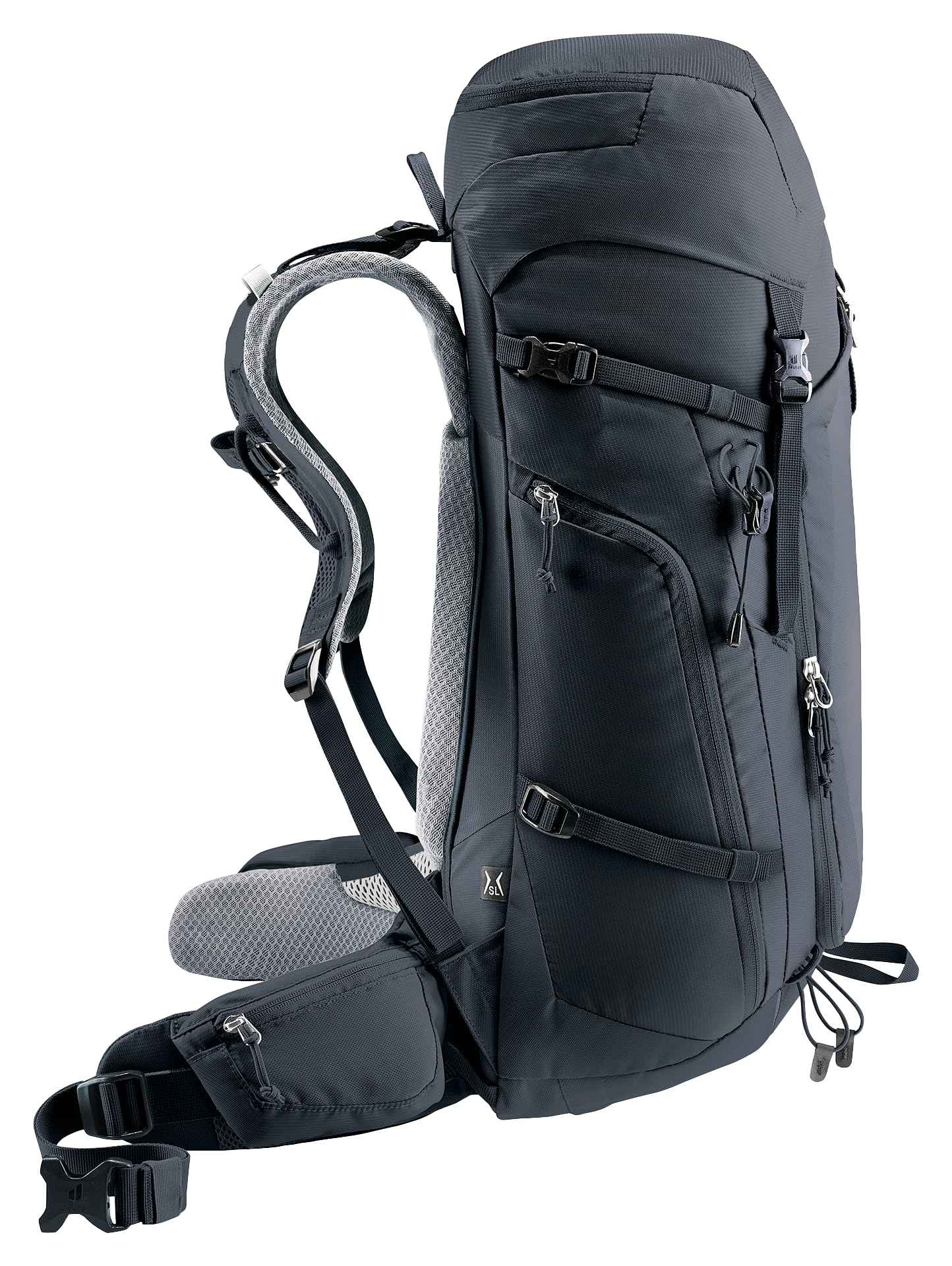 Deuter Trail Pro 34L SL women's fit reduces strain with tailored shoulder and hip cut.