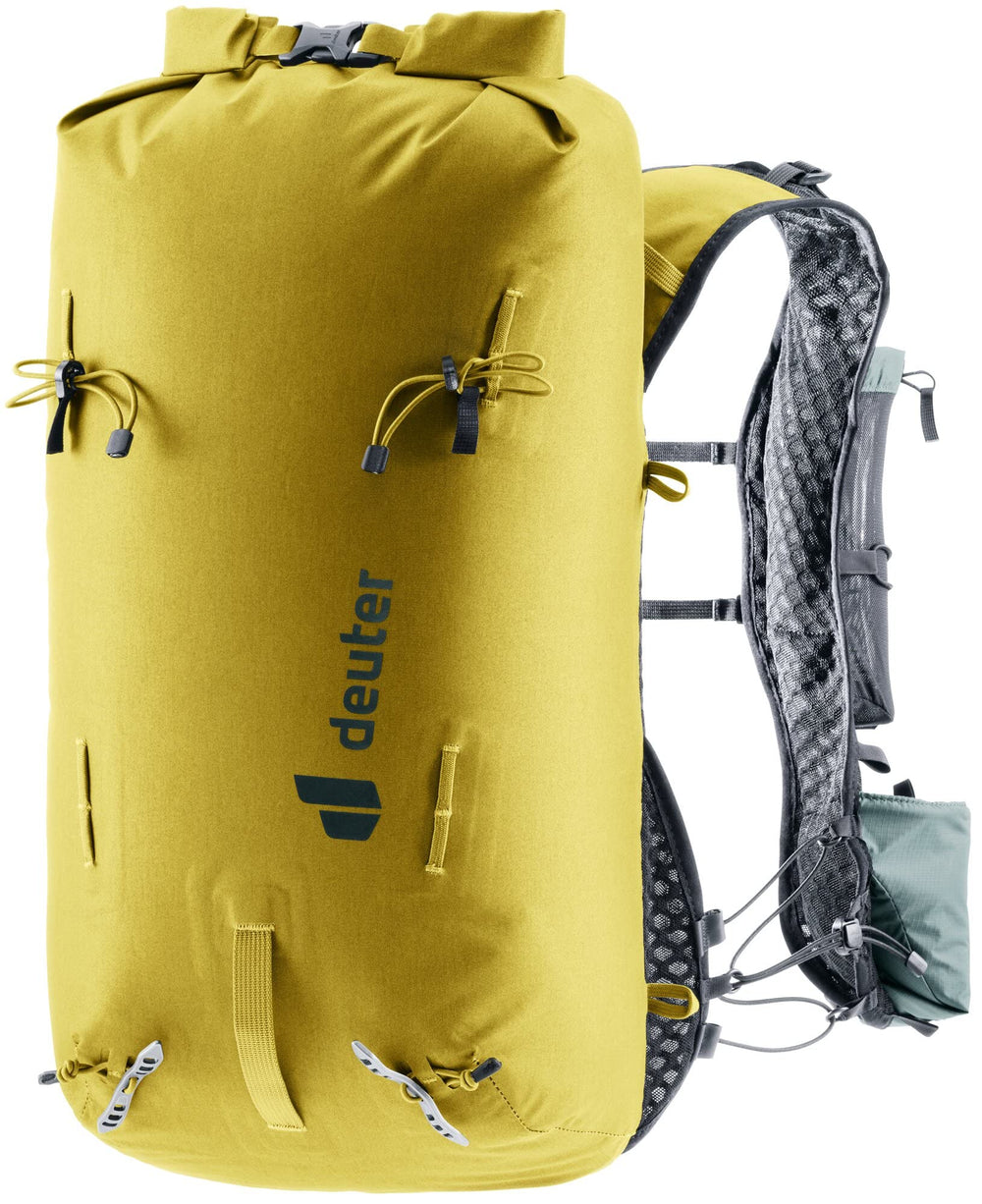 Deuter Vertrail 16L alpine backpack front view highlights lightweight, fast-hiking design.