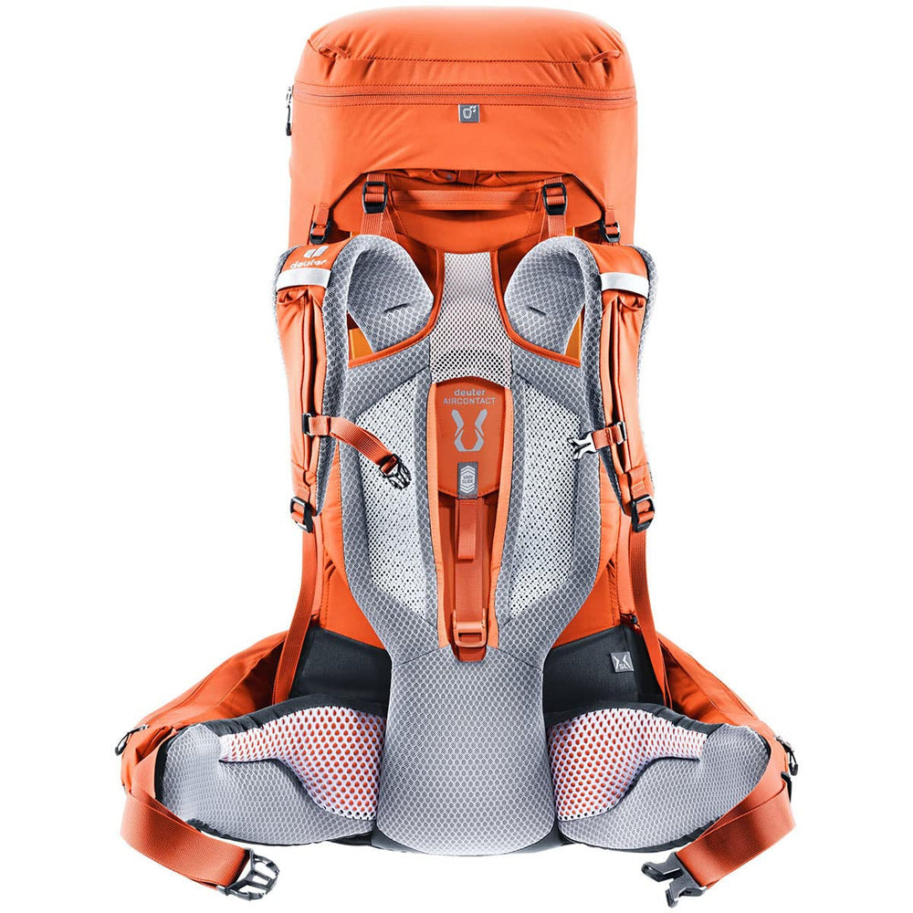 Deuter Women's Aircontact Core 65+10 SL hip fins demonstrate adjustable support for climbing