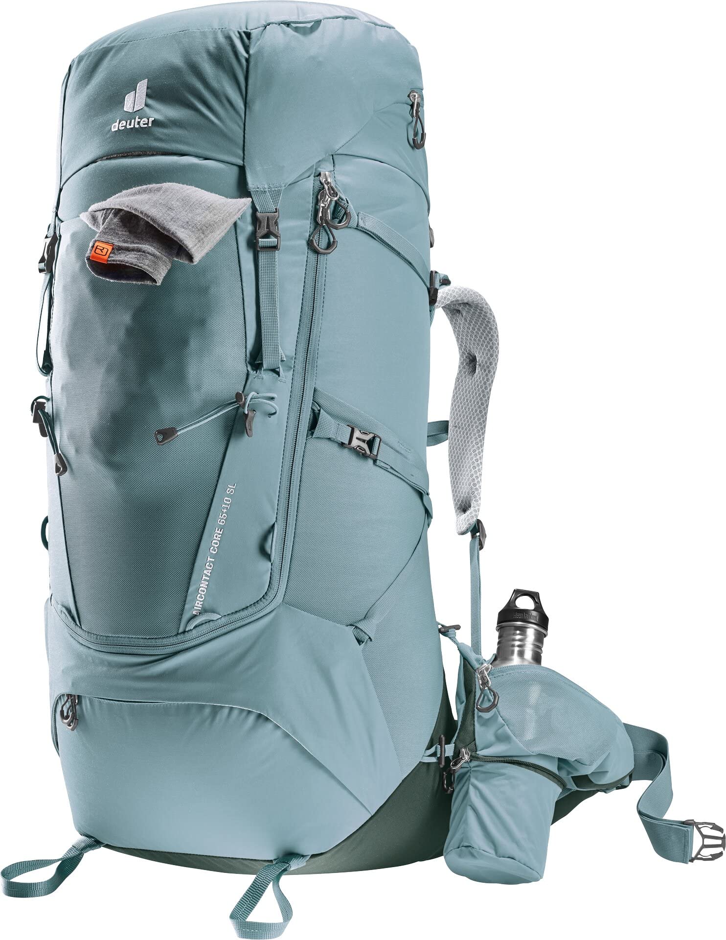 Deuter Women's Aircontact Core 65+10 SL back ventilation highlights cooling airflow on climbs
