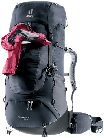 Deuter Women’s Aircontact Lite 45 + 10 SL cushions provide ventilation during movement.