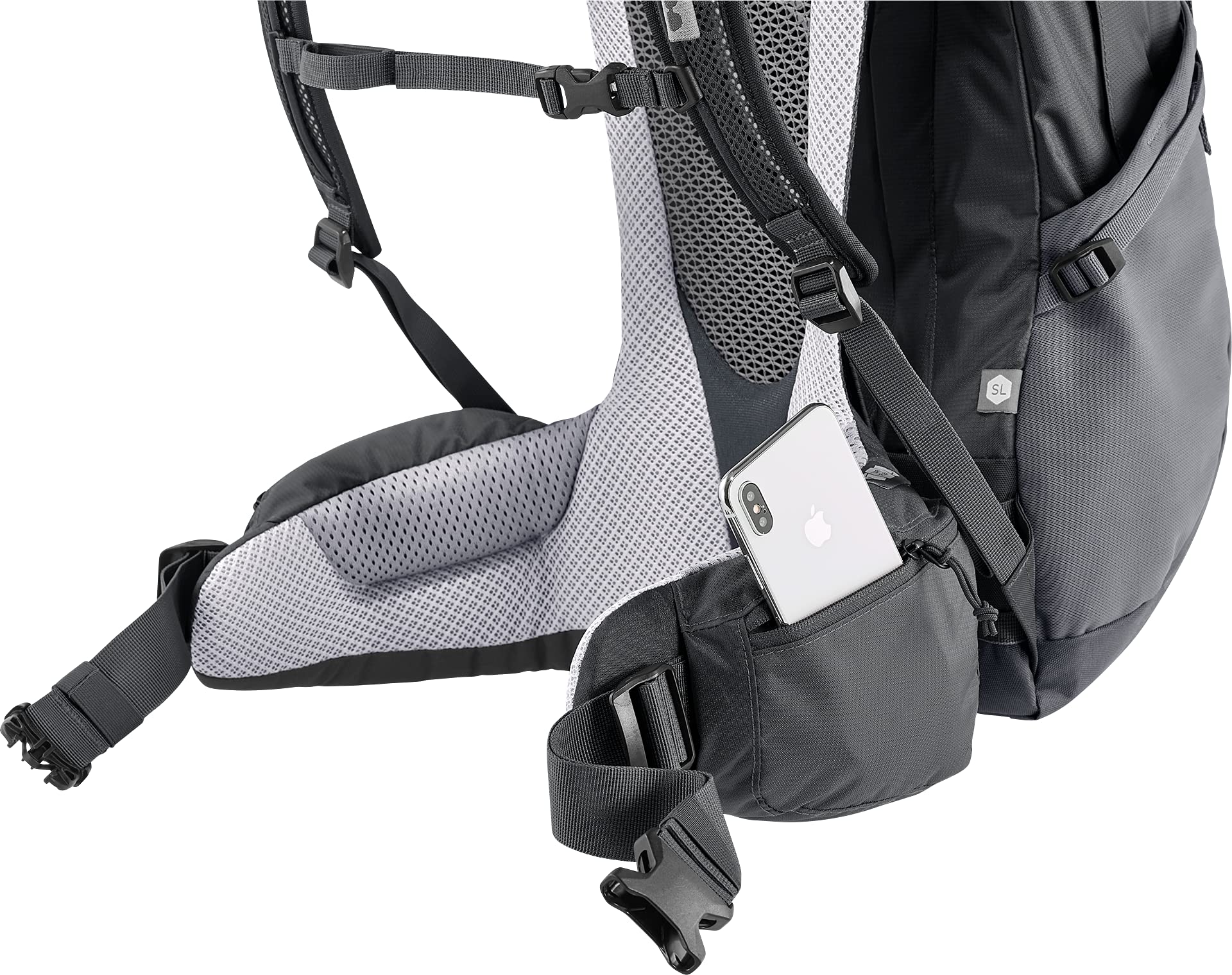 Organized pockets and loops on Deuter Futura Pro 34 SL for quick gear access