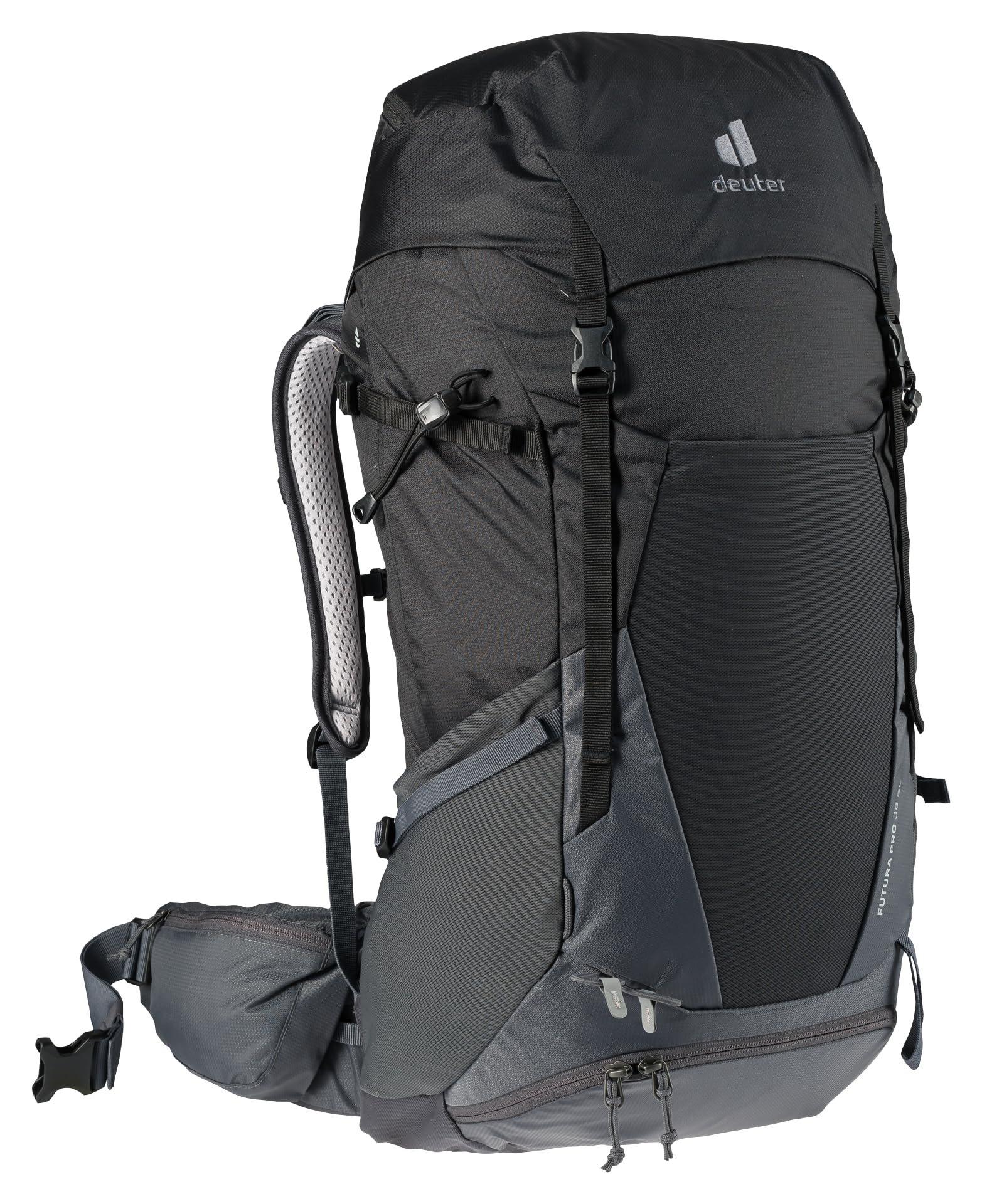 Deuter Futura Pro 38 SL back-ventilation system keeps you cooler on climbs.
