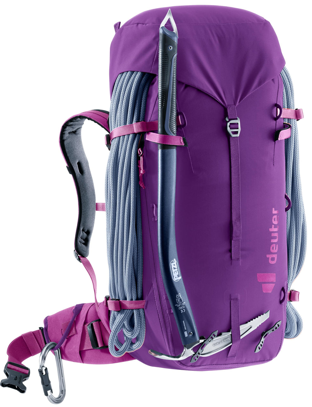 Deuter Guide 32+8L side compression stabilizes loads on steeps.