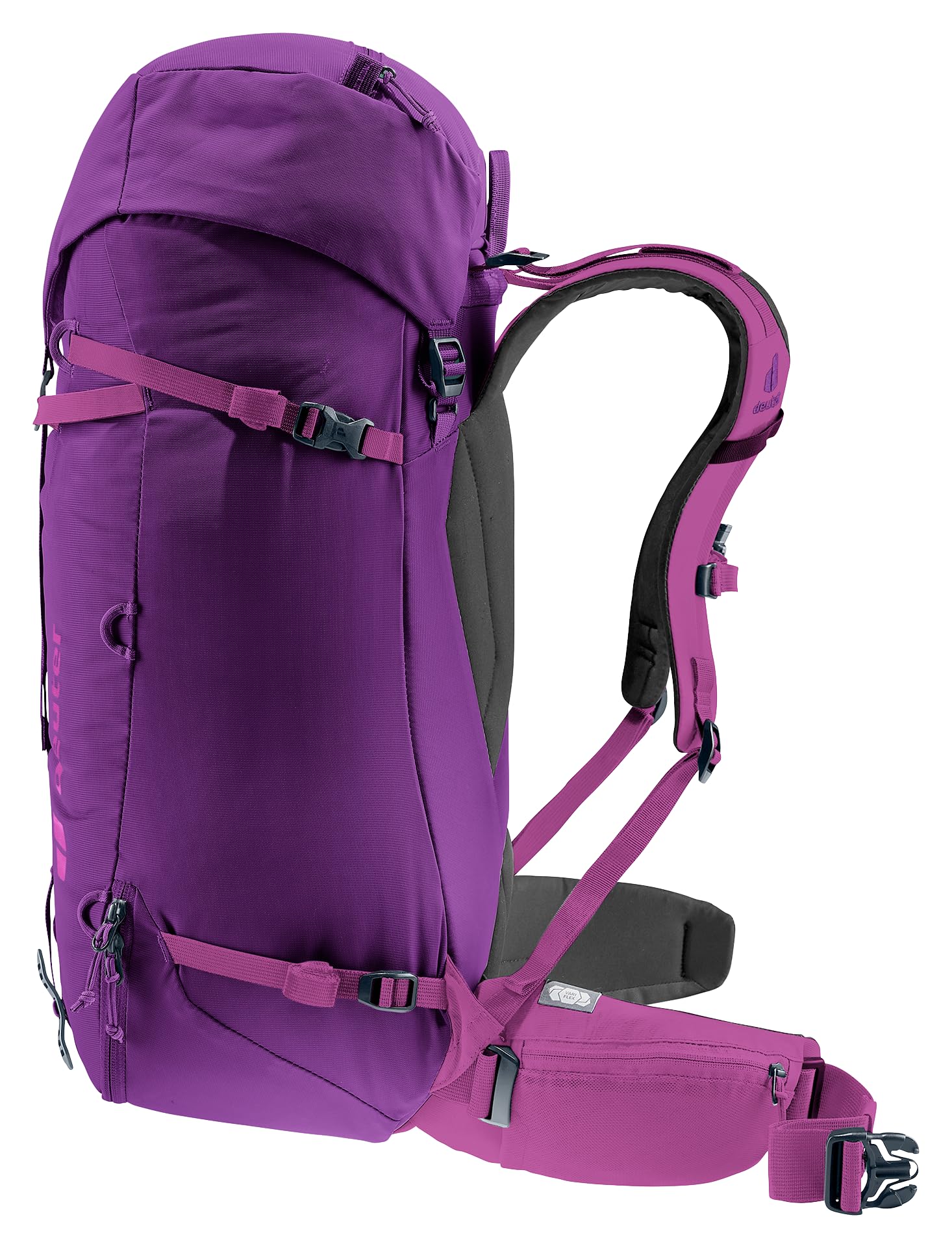 Deuter Guide 32+8L helmet holder adds secure storage on climbs.