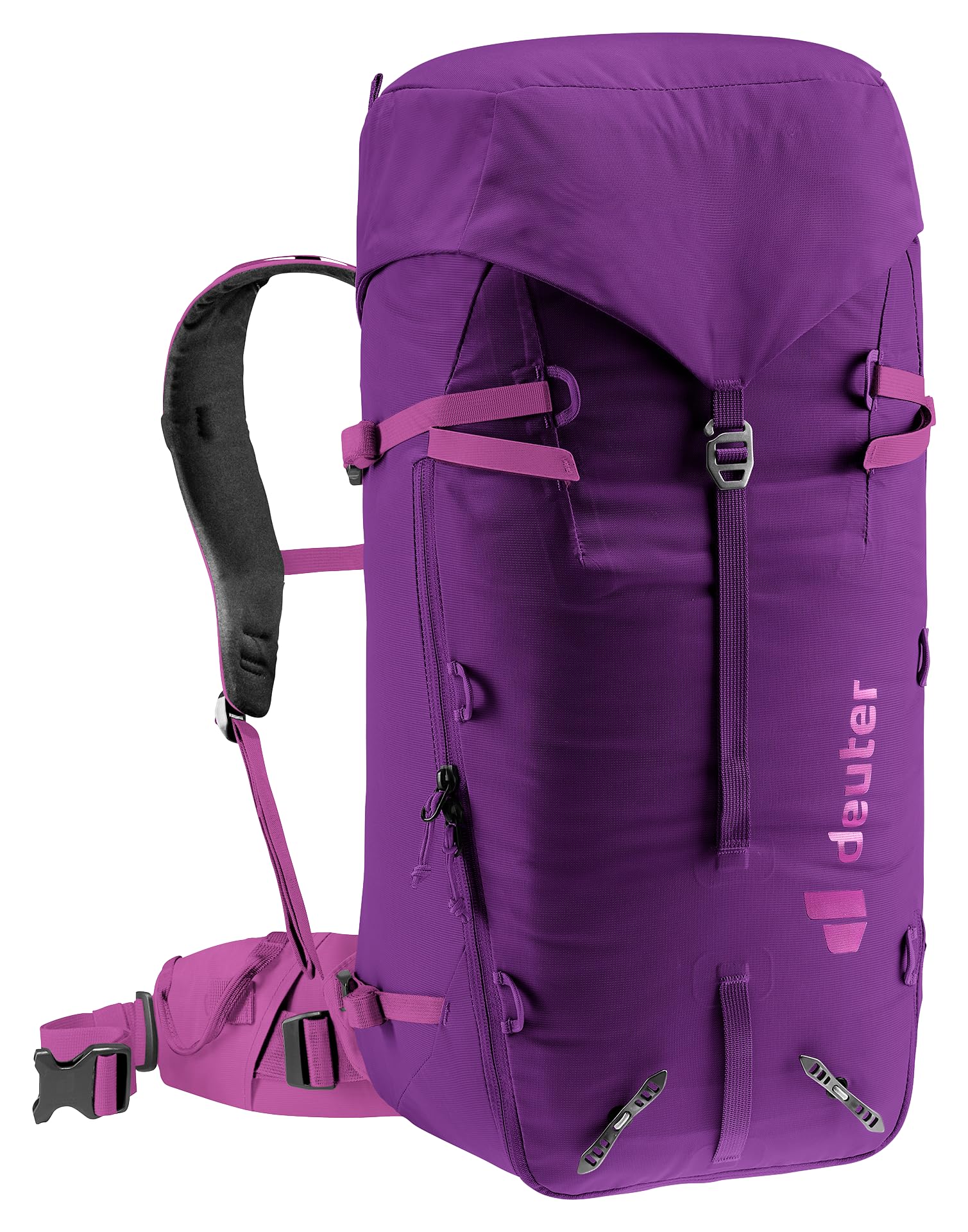 Deuter Guide 32+8L VariFlex hip fins detach for flexible packing.