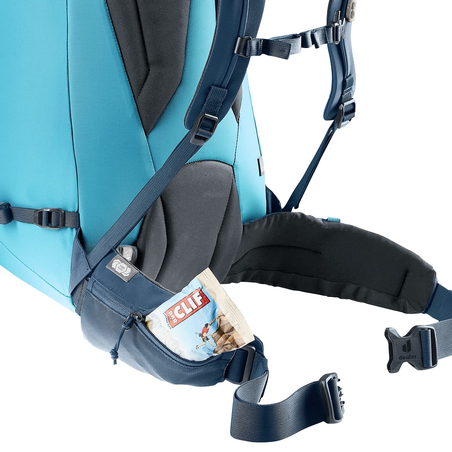 Deuter Guide 42+8 SL, helmet holder, ready for climbing days.