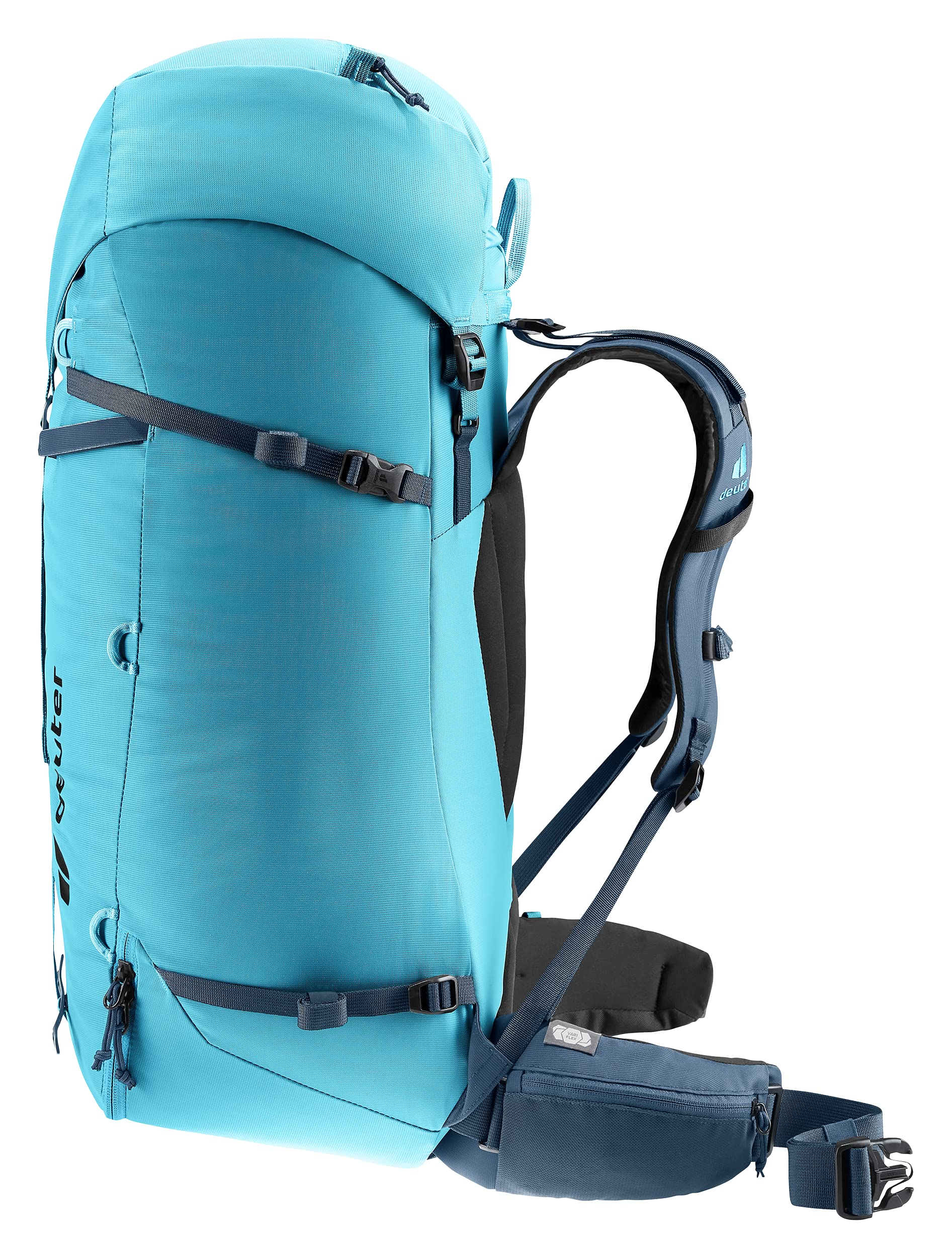 Deuter Guide 42+8 SL, hip fins, detachable with zippered pocket for essentials.