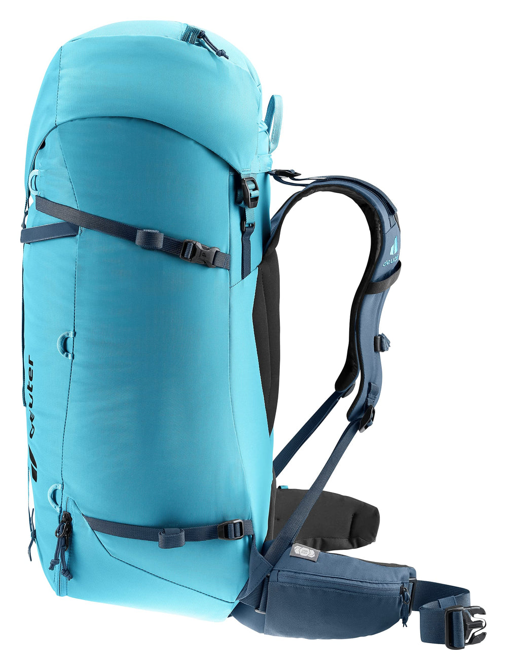 Deuter Guide 42+8 SL, hip fins, detachable with zippered pocket for essentials.