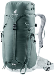 Deuter Women's Trail 22L SL backview: teal pack secured for comfortable mountain hiking