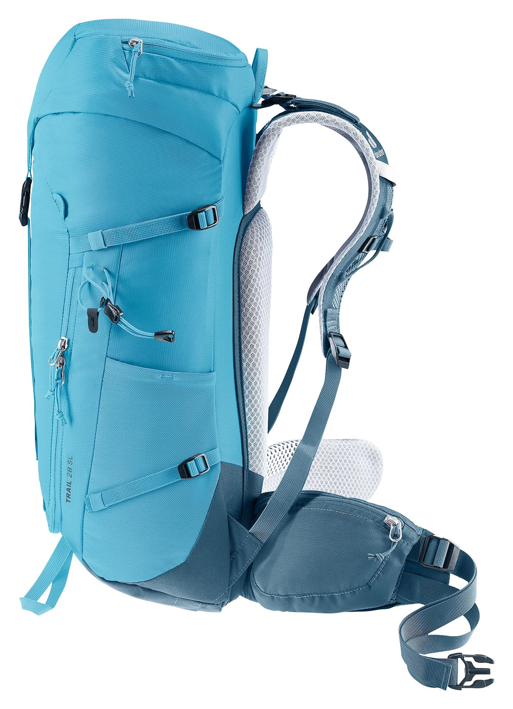 Deuter Women’s Trail 28 SL helmet-compatible lid accommodates headgear safely.