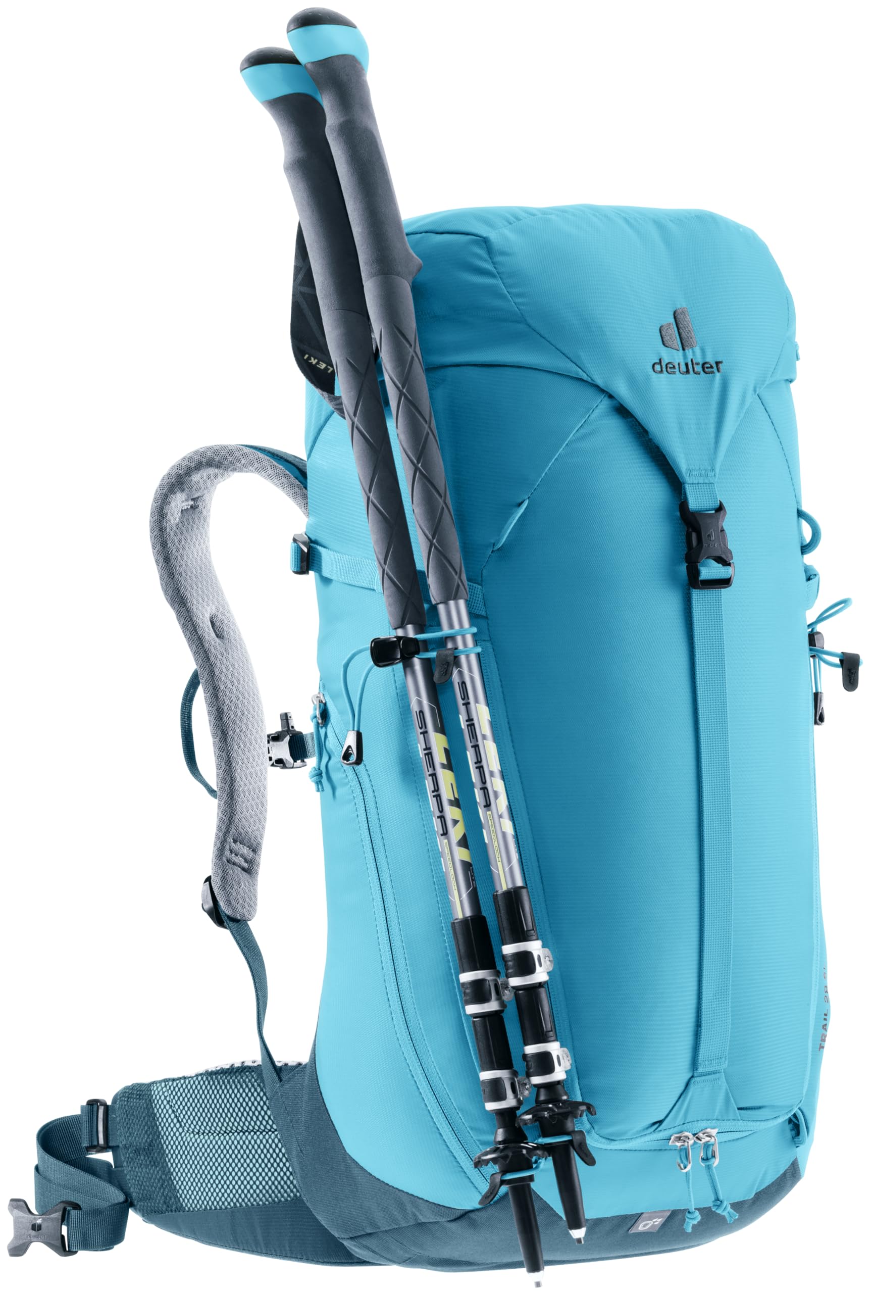 Deuter Women’s Trail 28 SL via ferrata fixations keep carabiners within reach.