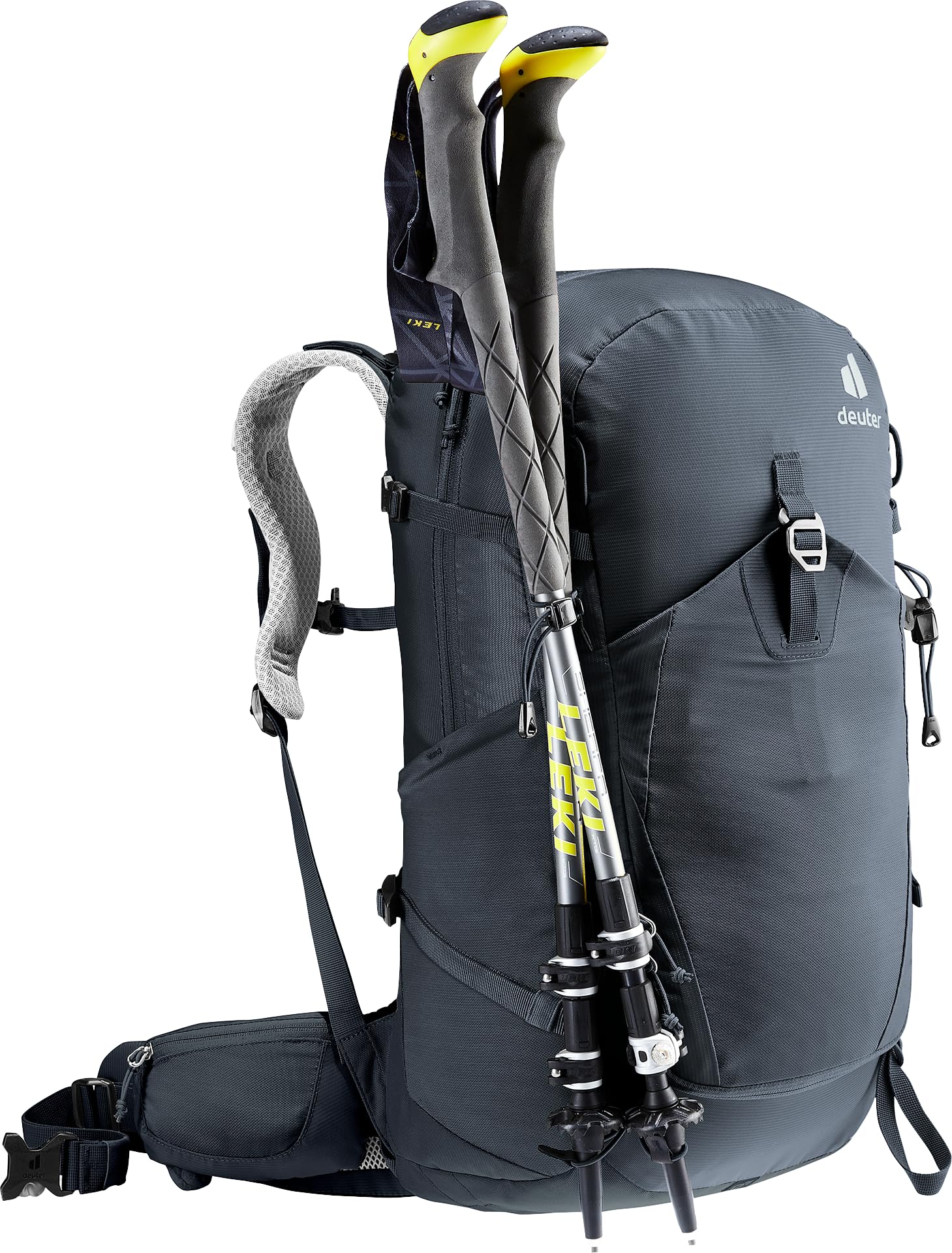 Deuter Trail Pro 31 SL elastic side pockets for water bottles or layers.