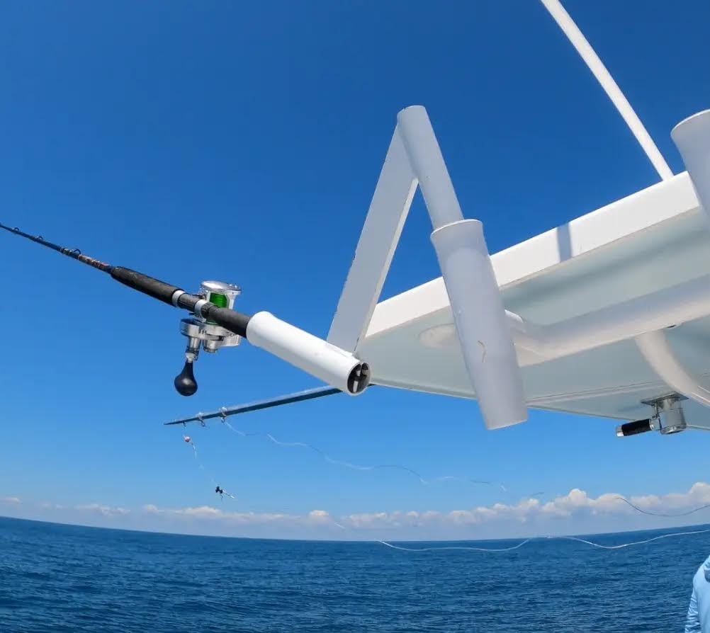 Dev Fishing Angled HTPH100 rocket launcher holders on deck for secure trolling
