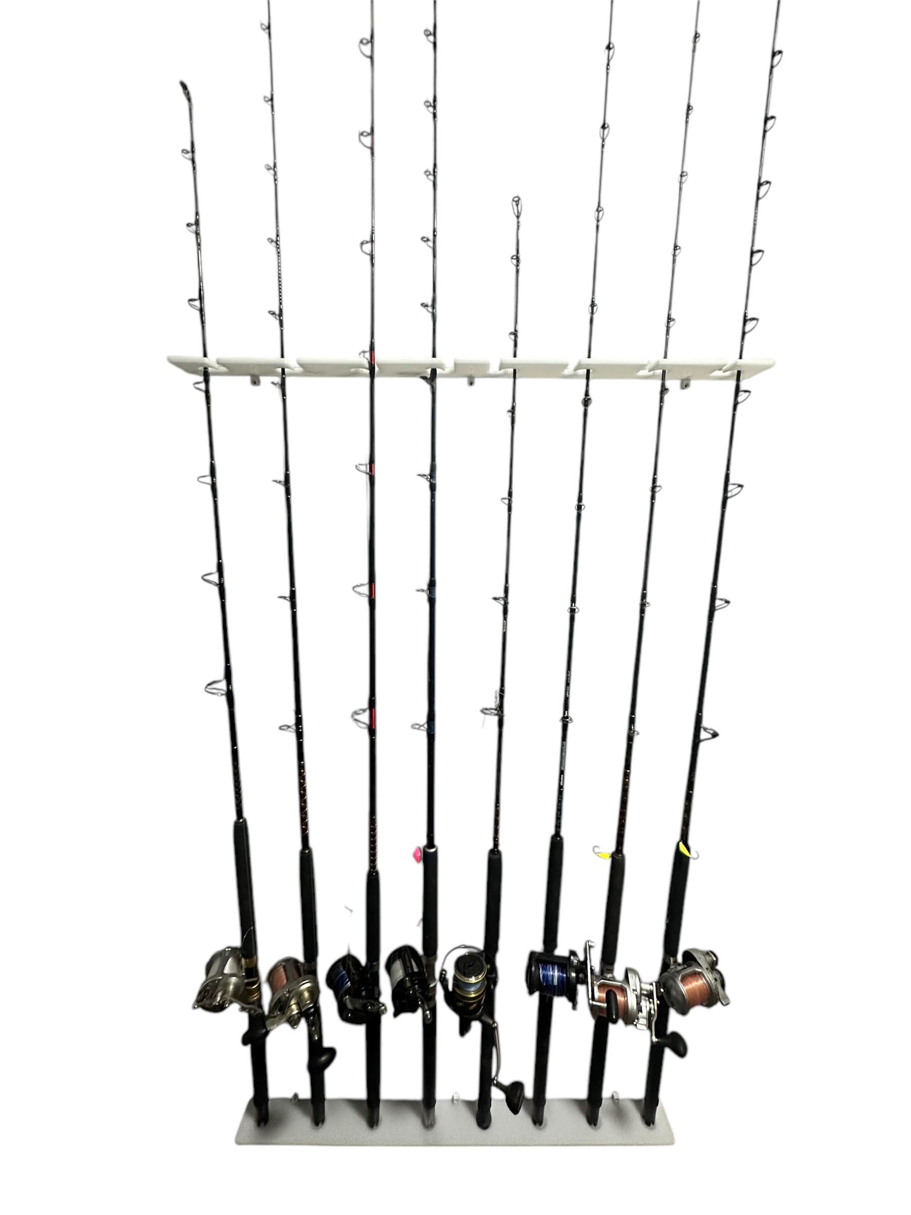 Dev Fishing SUPH8 vertical wall rack keeps eight rods organized for quick access