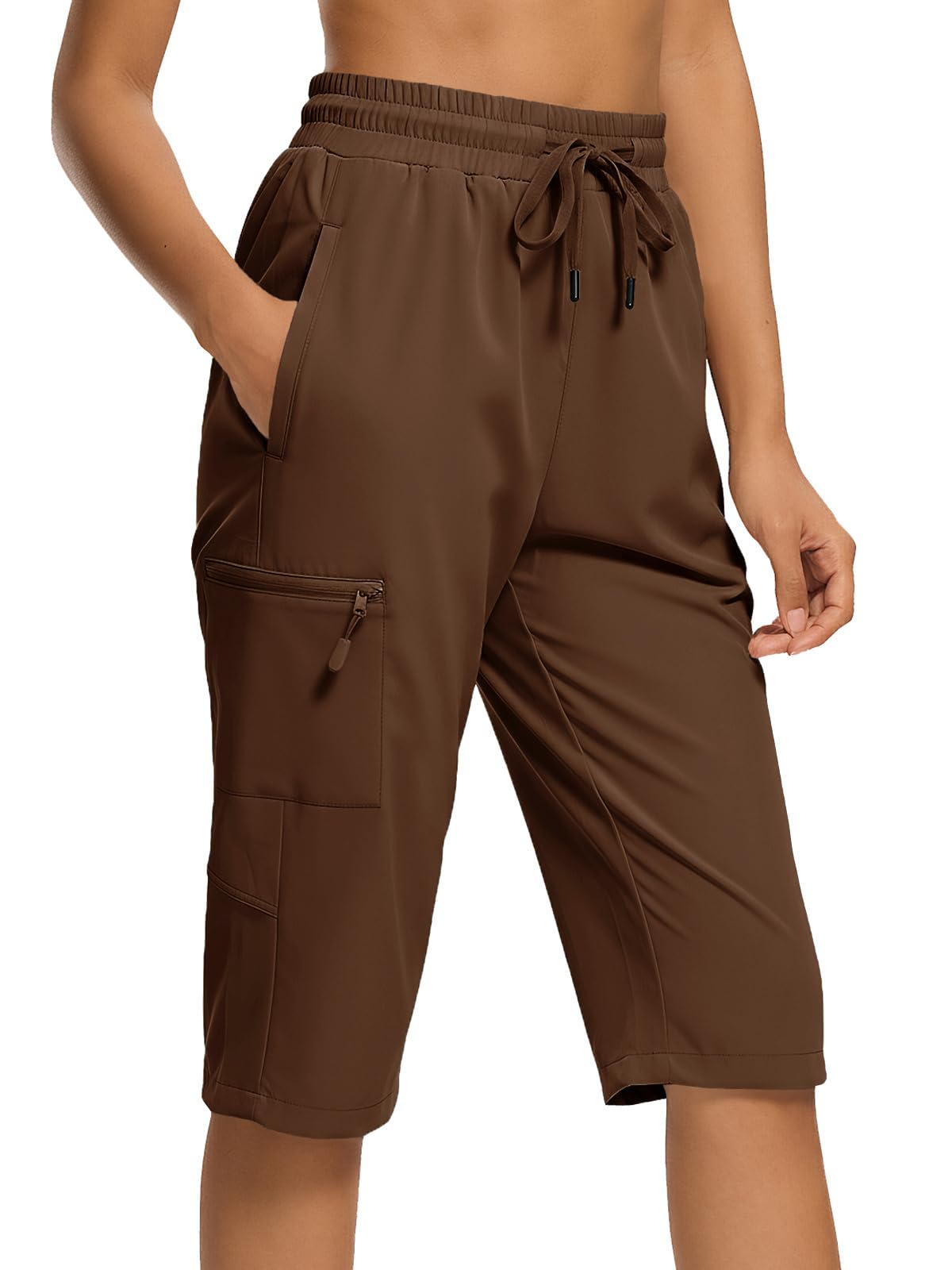 DEVOROPA women's hiking long shorts front view shows quick-dry, breathable fabric for outdoor activity.