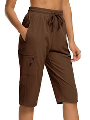 DEVOROPA women's hiking long shorts front view shows quick-dry, breathable fabric for outdoor activity.