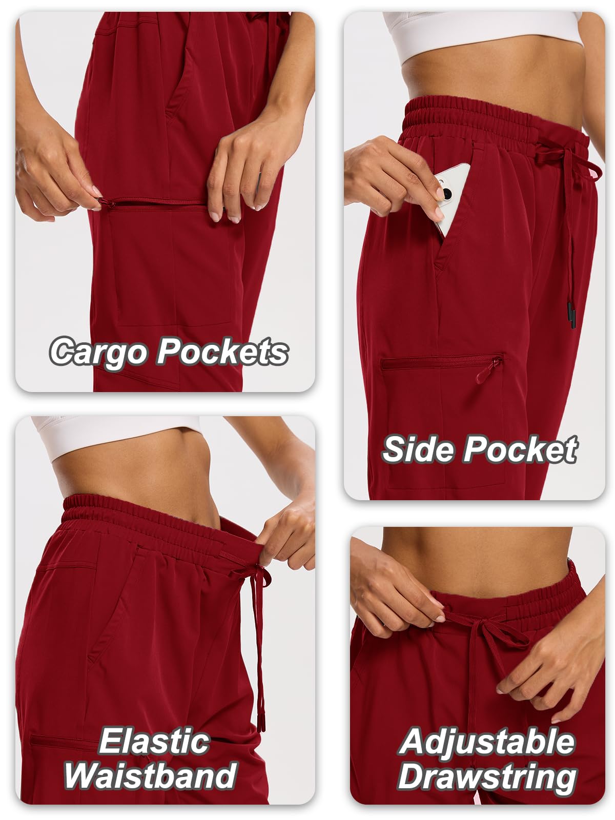 DEVOROPA closeup of thigh pocket on red shorts for valuables during outdoor activities