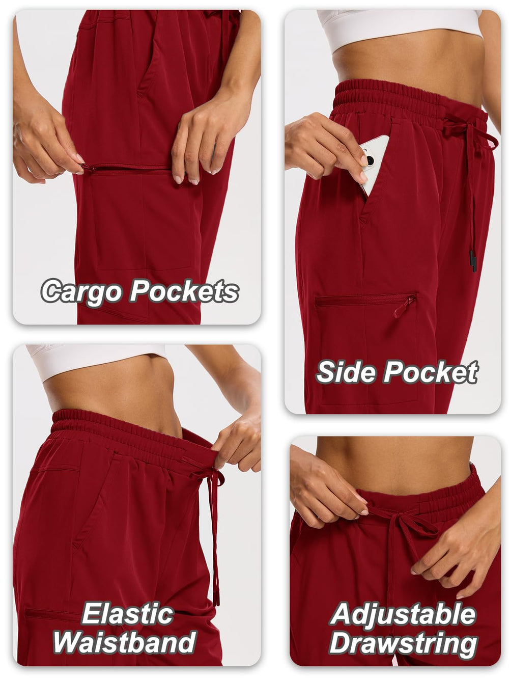 DEVOROPA closeup of thigh pocket on red shorts for valuables during outdoor activities