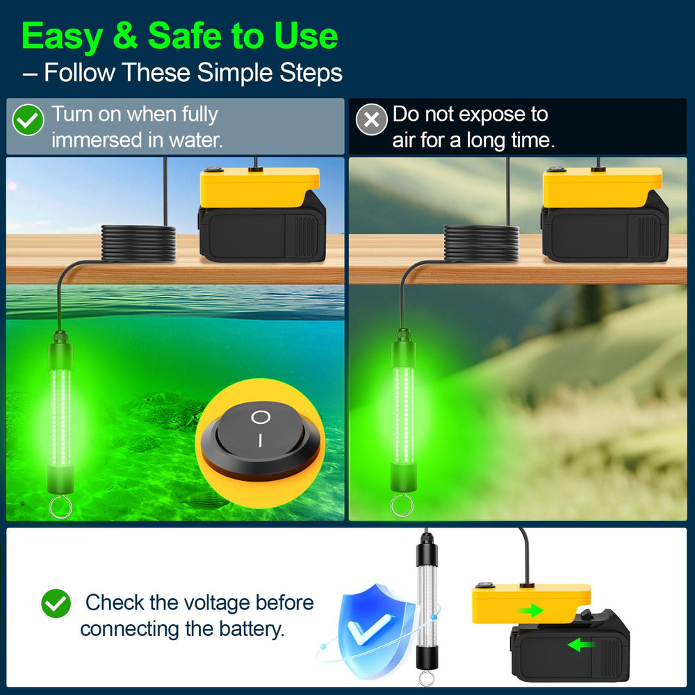 Power cable connection for DeWalt 20V battery setup (battery not included).