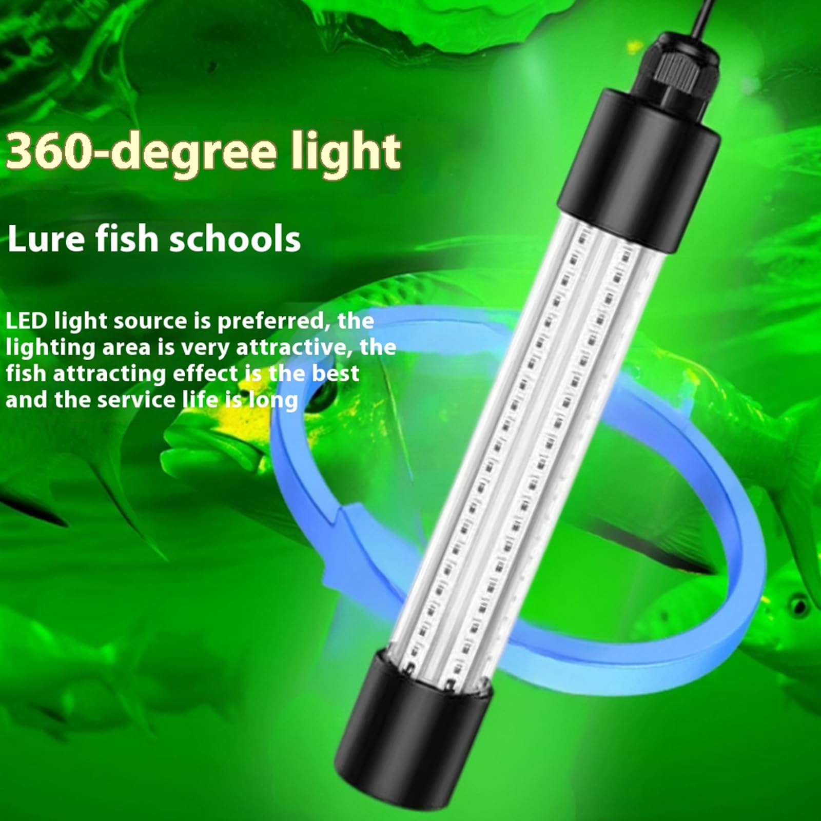 Lightweight submersible fishing light weighing 0.3kg with a 16.4ft power cable