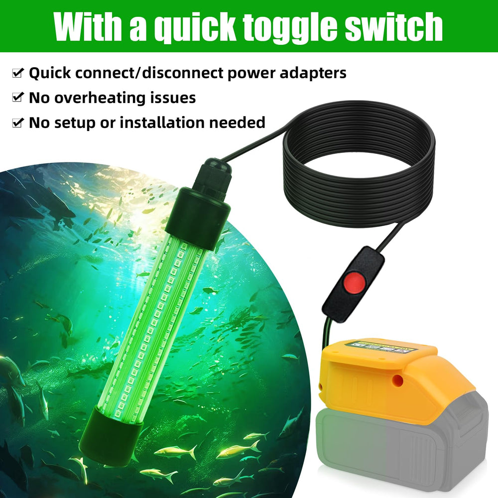 Side view of 1300-lumen green underwater fishing light for ice and night fishing