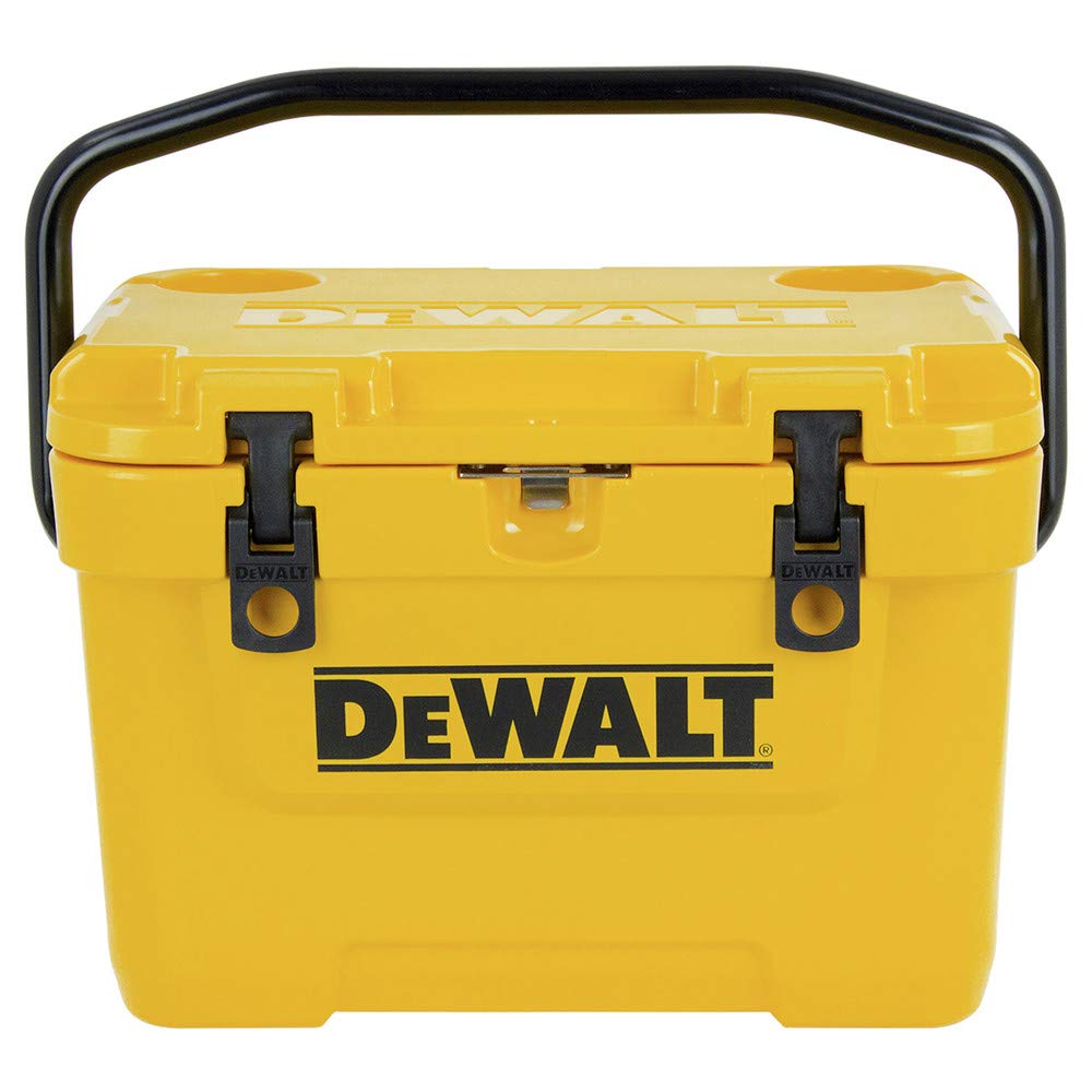 DEWALT DXC10QT exterior front view shows rugged, portable lunch cooler for job sites