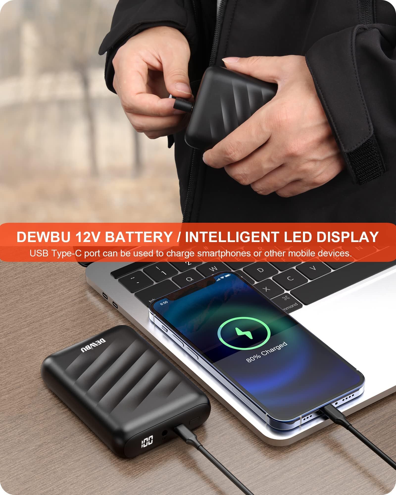 DEWBU heated jacket 12V battery grey 3xl provides portable warmth on the go.