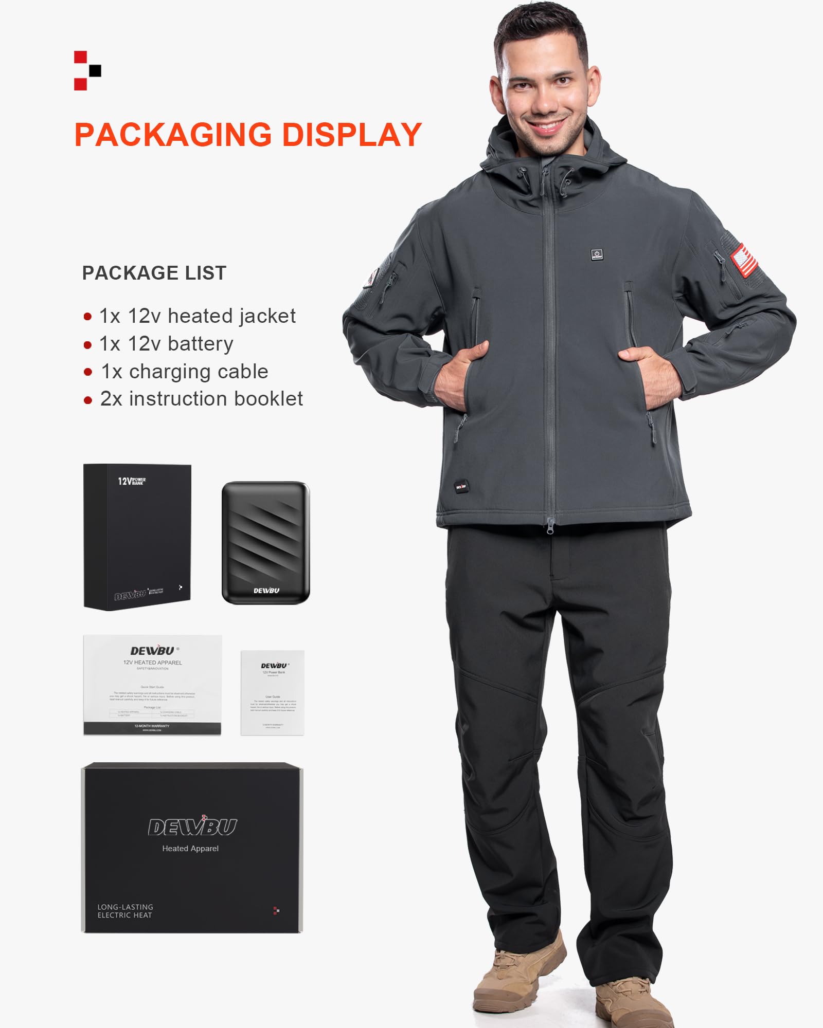 DEWBU heated jacket arm heating zones grey 3xl targets arms for even warmth.