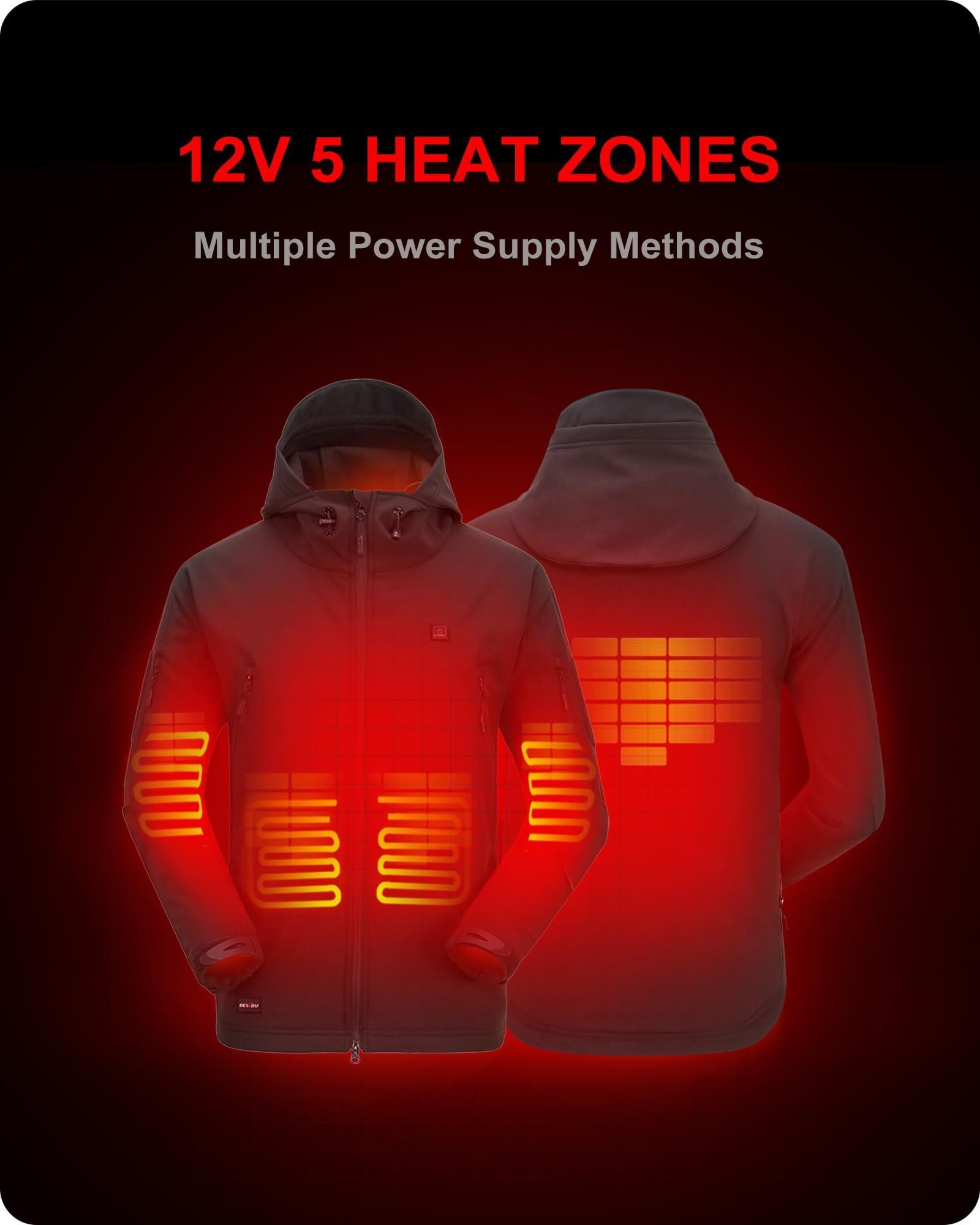 DEWBU heated jacket back view showing core warmth coverage.