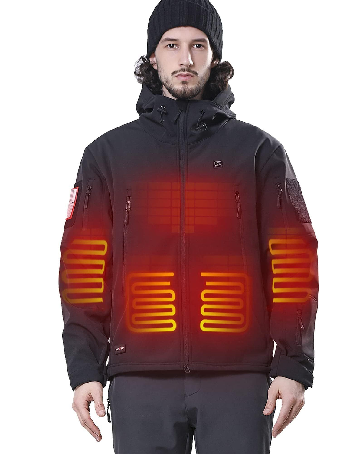 DEWBU heated jacket front view with pockets and warmth controls