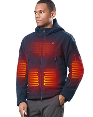 DEWBU heated jacket front view with visible heating zones for full-core warmth.