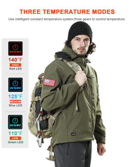 DEWBU heated jacket pocket detail showing multiple secure pockets and accessibility