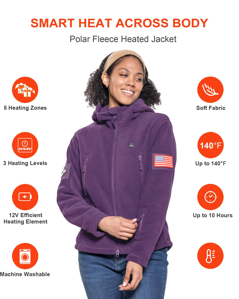 DEWBU heated jacket pocket detail highlights convenient hand warmth