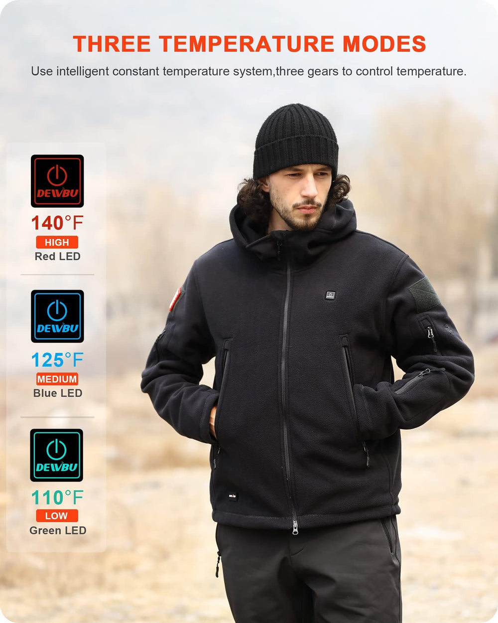 DEWBU pocket detail showcases pocket access for hands warming and storage on trails.
