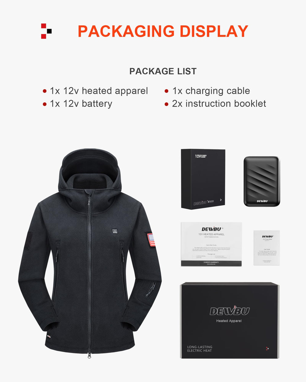 DEWBU heated jacket worn in winter demonstrates versatile warmth