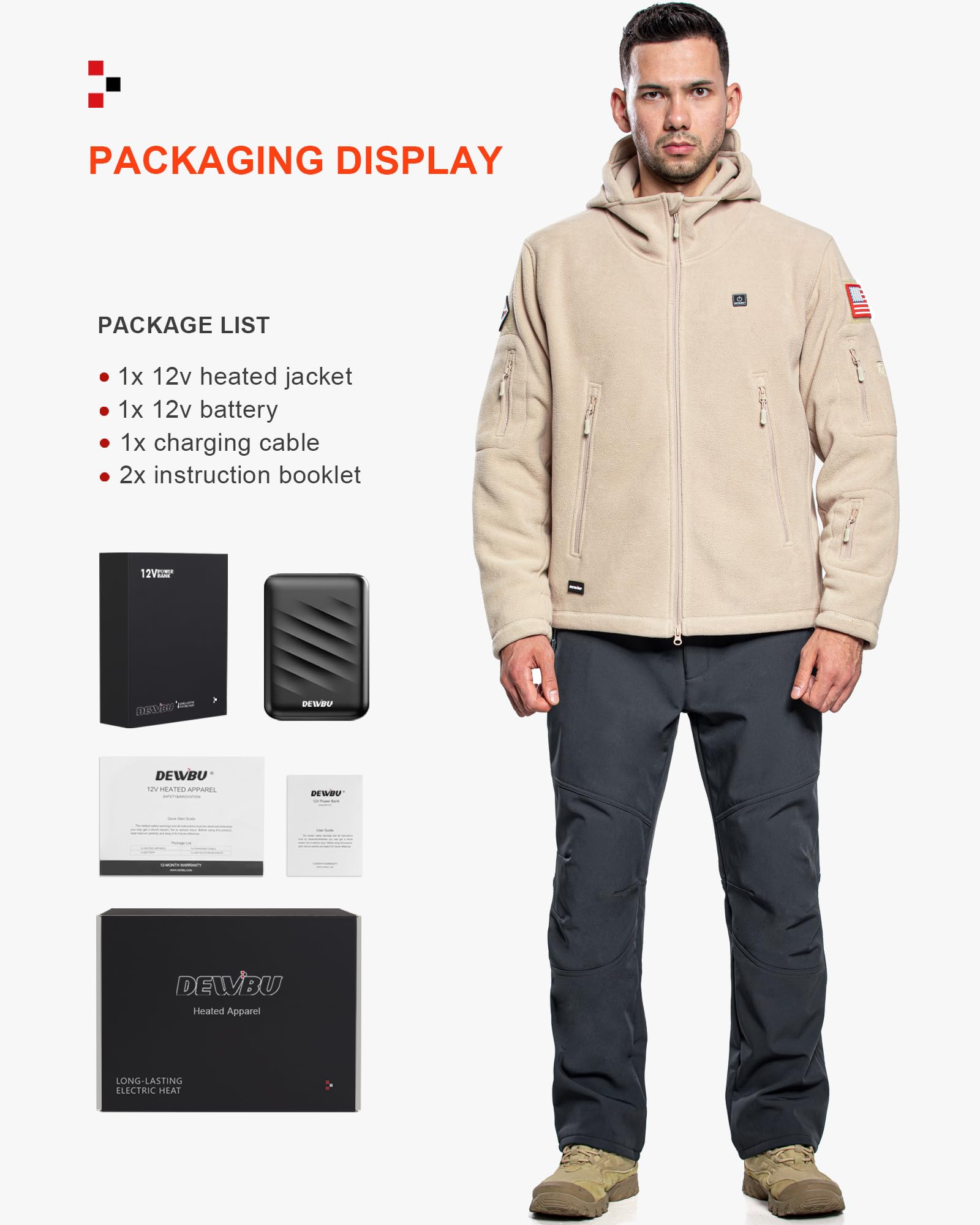 DEWBU heated jacket in urban winter setting for everyday warmth