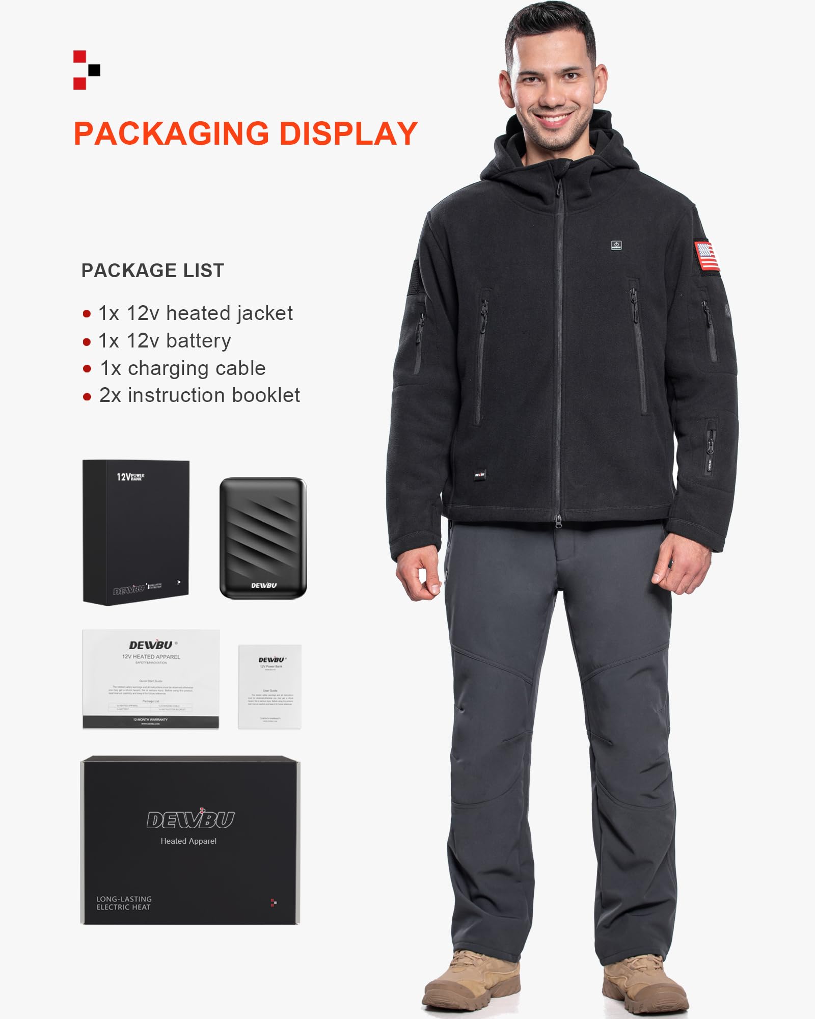 DEWBU USB-C port image demonstrates device charging while you stay warm.
