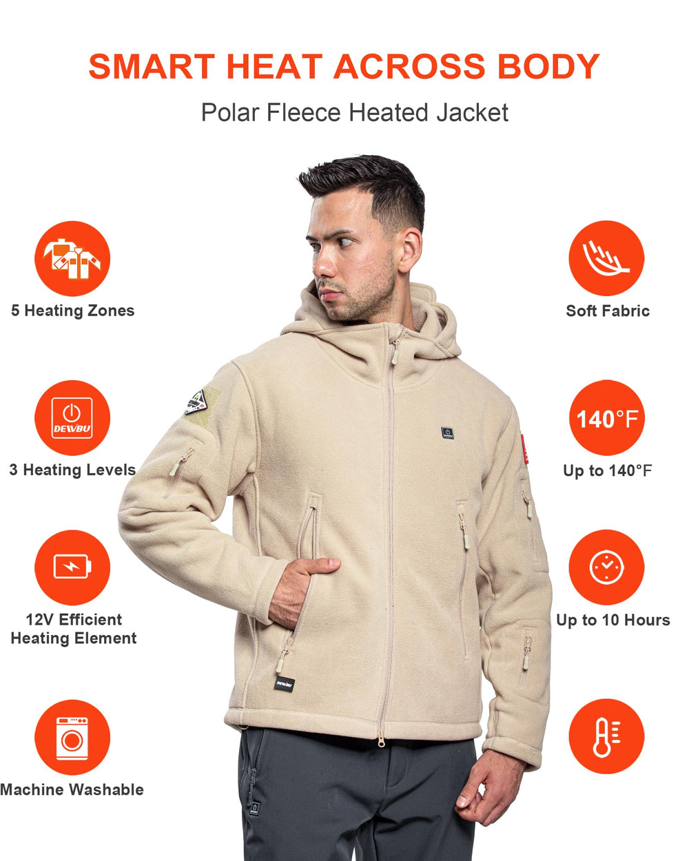 DEWBU heated jacket windproof 3D hood ready for windy days