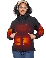 DEWBU heated jacket front view shows five heating zones for core warmth on the go.