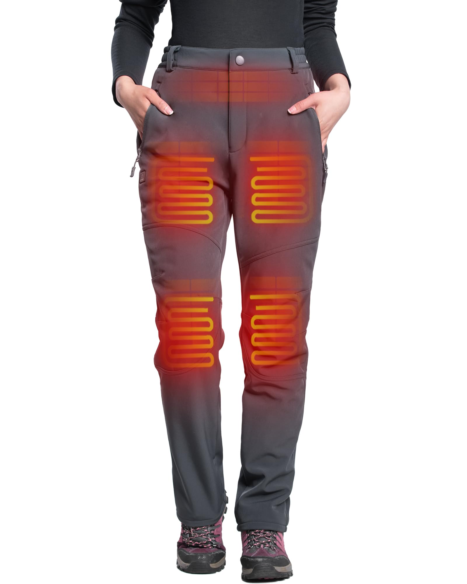DEWBU heated pants women's grey front view highlight sleek design and everyday warmth.