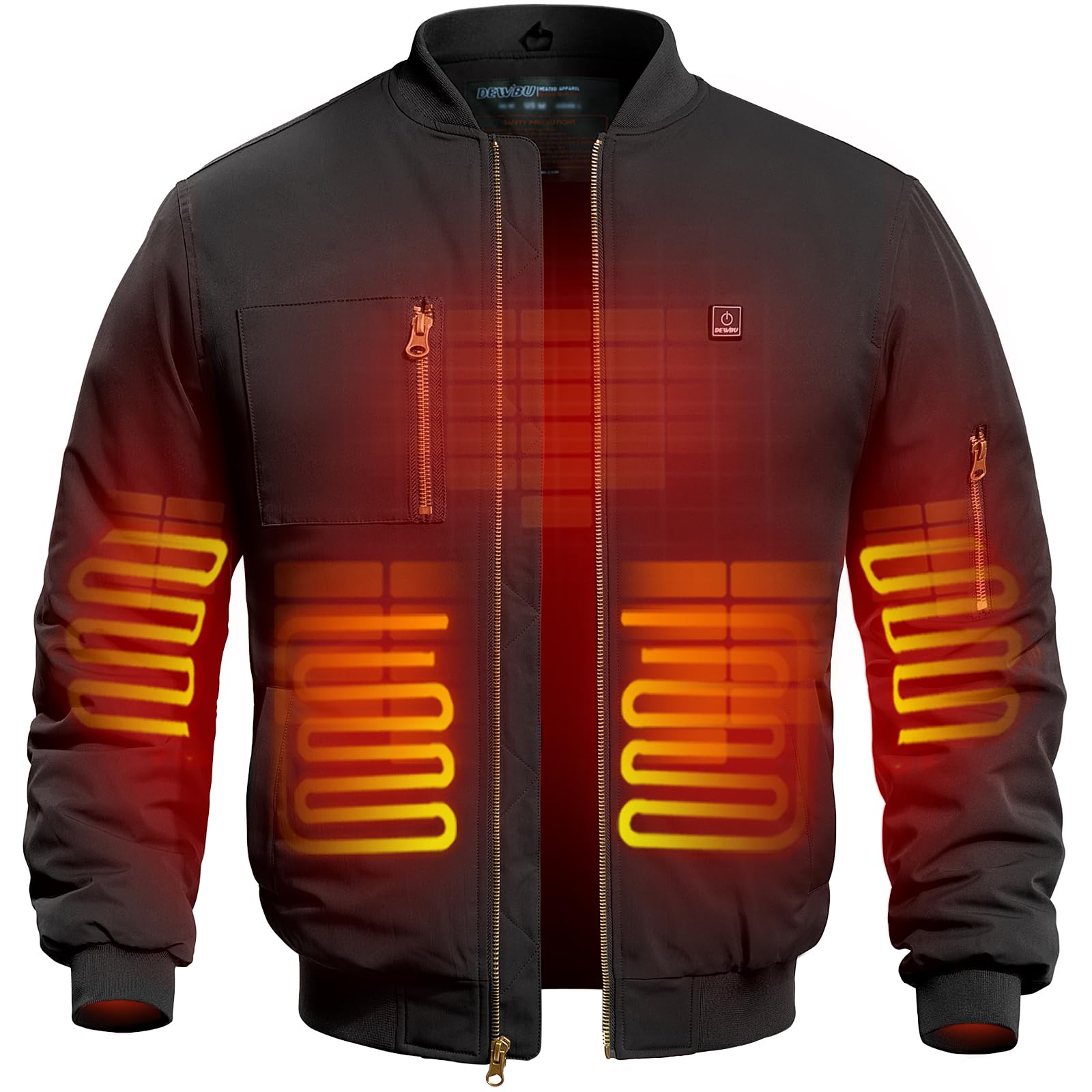 DEWBU men's heated jacket front view highlights core warmth for cold commutes