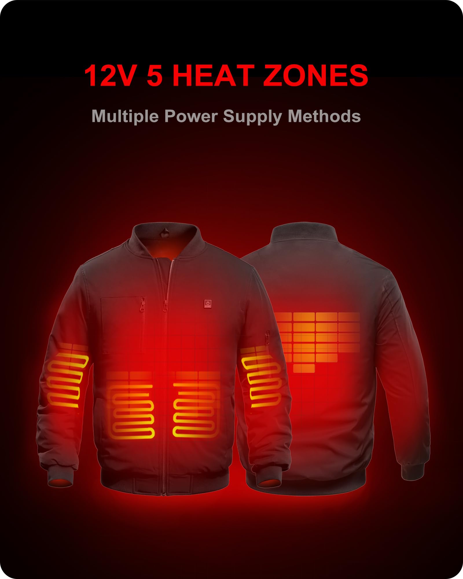 DEWBU heated jacket sleeve zone detail illustrates arm warmth during outdoor activities