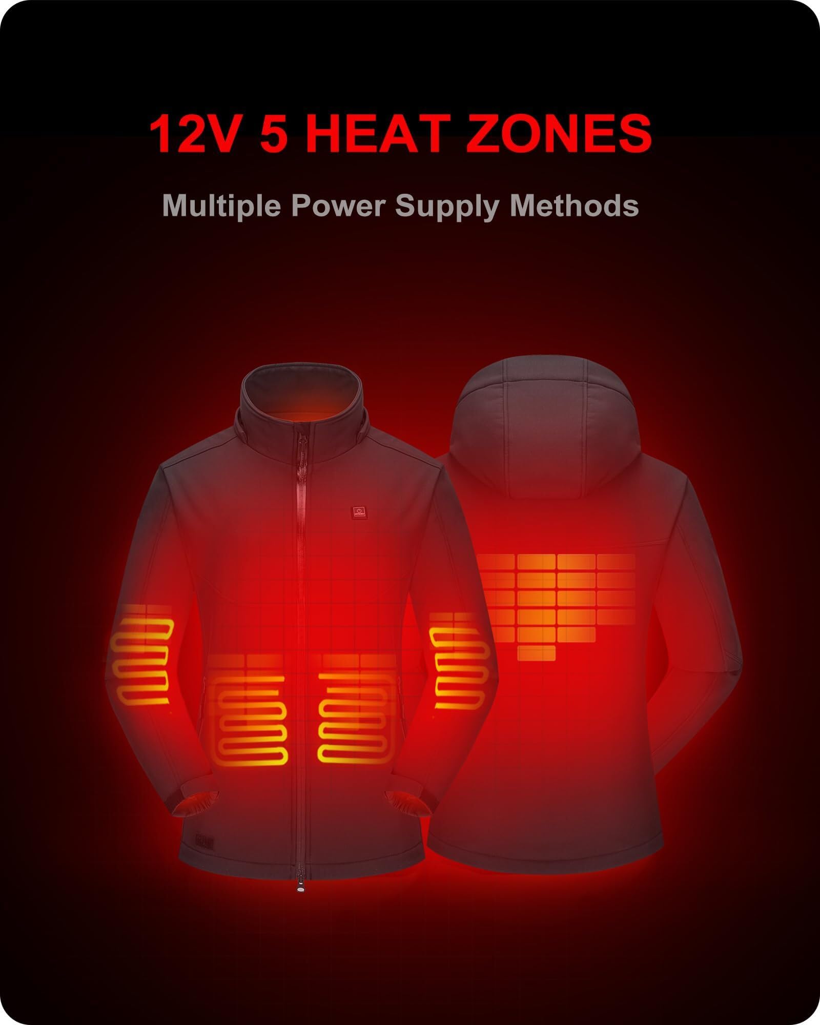 DEWBU Soft Shell Heated Jacket hand-warmers highlight front-pocket heat zones for cold hands