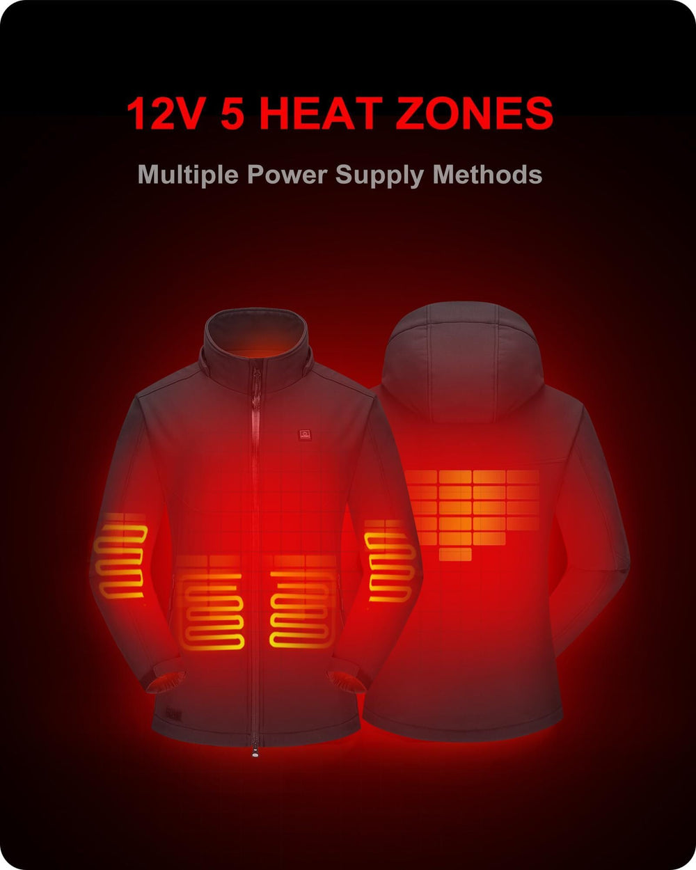 DEWBU Soft Shell Heated Jacket hand-warmers highlight front-pocket heat zones for cold hands