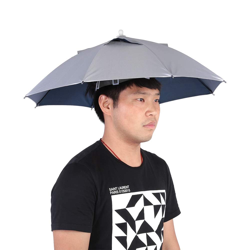 DEWIN foldable umbrella hat worn with adjustable headband