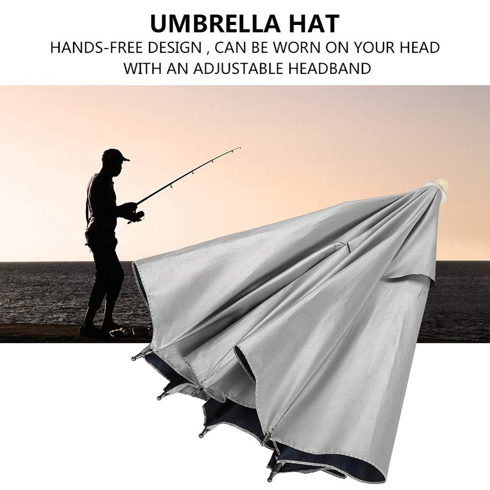 Collapsed umbrella hat folded compactly for storage