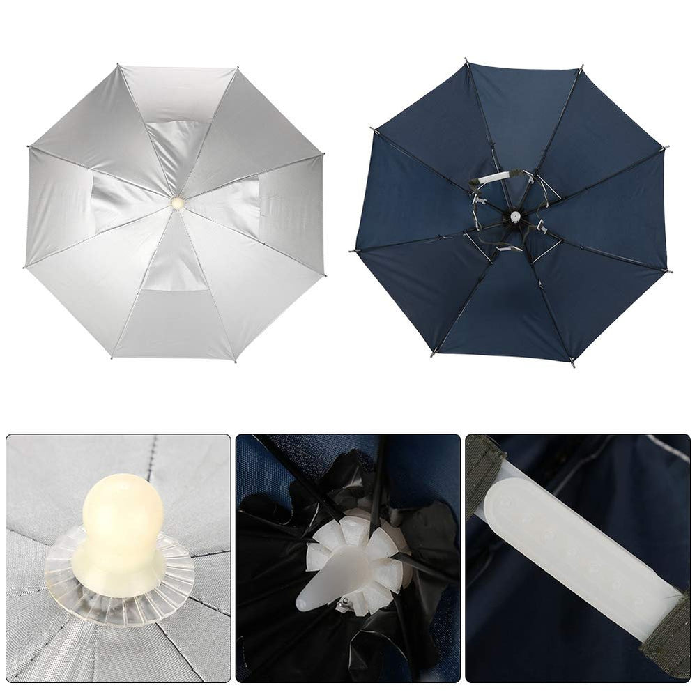 Outdoor camping with umbrella hat in use