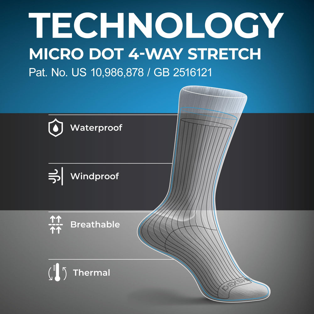 DexShell Hytherm Pro blue sign certified merino closeup emphasizes cruelty-free wool quality.