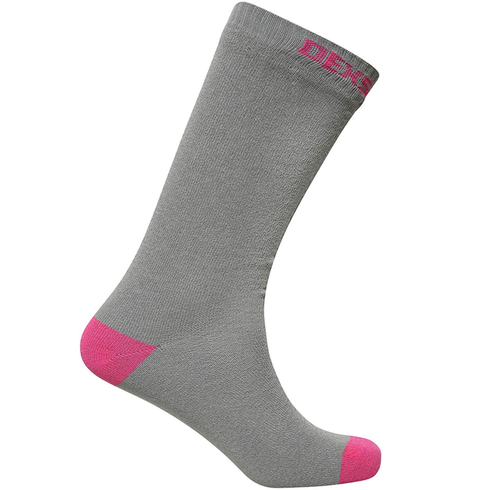 DexShell waterproof ultra-thin crew sock in grey/pink for dry, breathable outdoor wear.